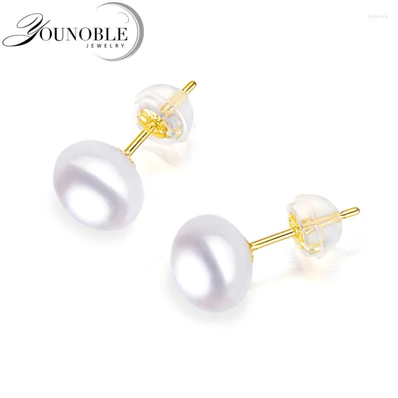 Stud Earrings Anti Allergic Pearl Jewelry 18k Solid Gold Women Real Engagement White Black Natural Freshwater