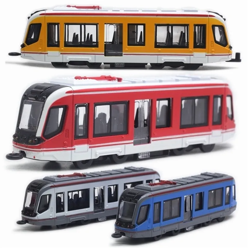 Diecast Model car 1/90 in lega tirare indietro tram a doppia testa treno ad alta simulazione effetto sonoro luce giocattoli educativi per bambini 220930
