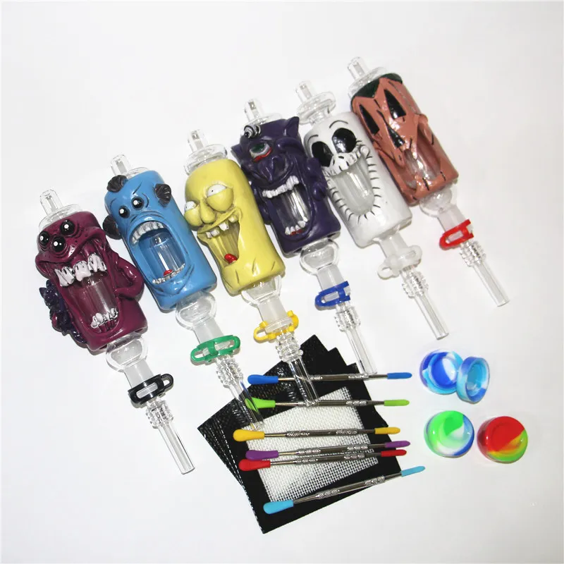 Narguilés 3D Mini Nectar Verre Pipes avec 14mm Titane Quartz Tip Oil Rig Concentré Dab Straw