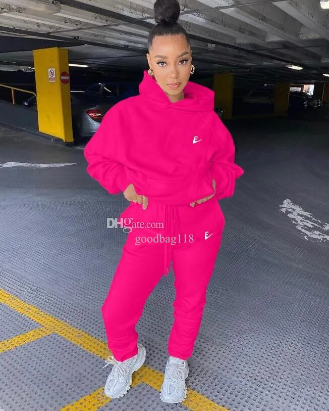 Pink Women's Tracksuit Set - Hoodie and Pants with Logo, Cotton Sweatshirt  Jumper, Autumn Winter Loungewear