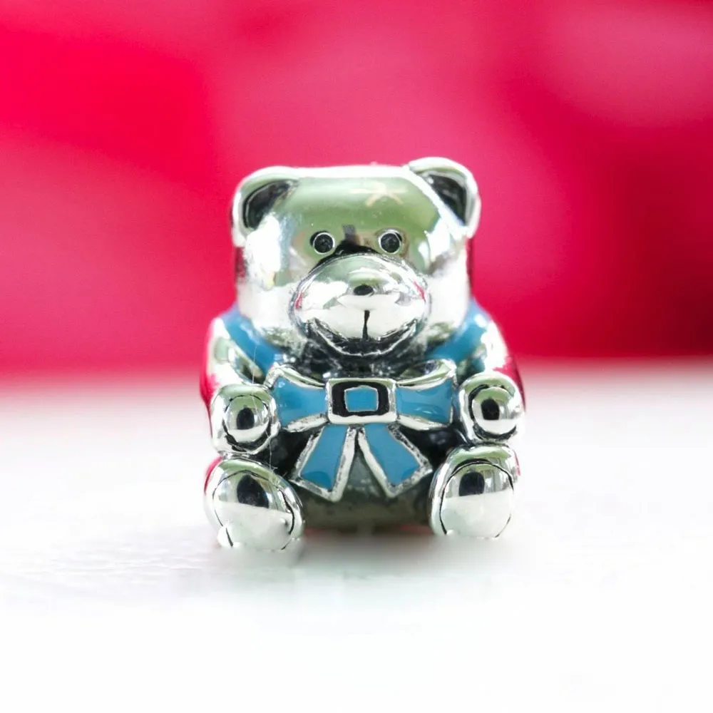 100 % 925er-Sterlingsilber, „It's a Teddy Bear“-Perle mit rosa Schleife, passend für europäische Schmuck-Pandora-Chamilia-Charm-Armbänder