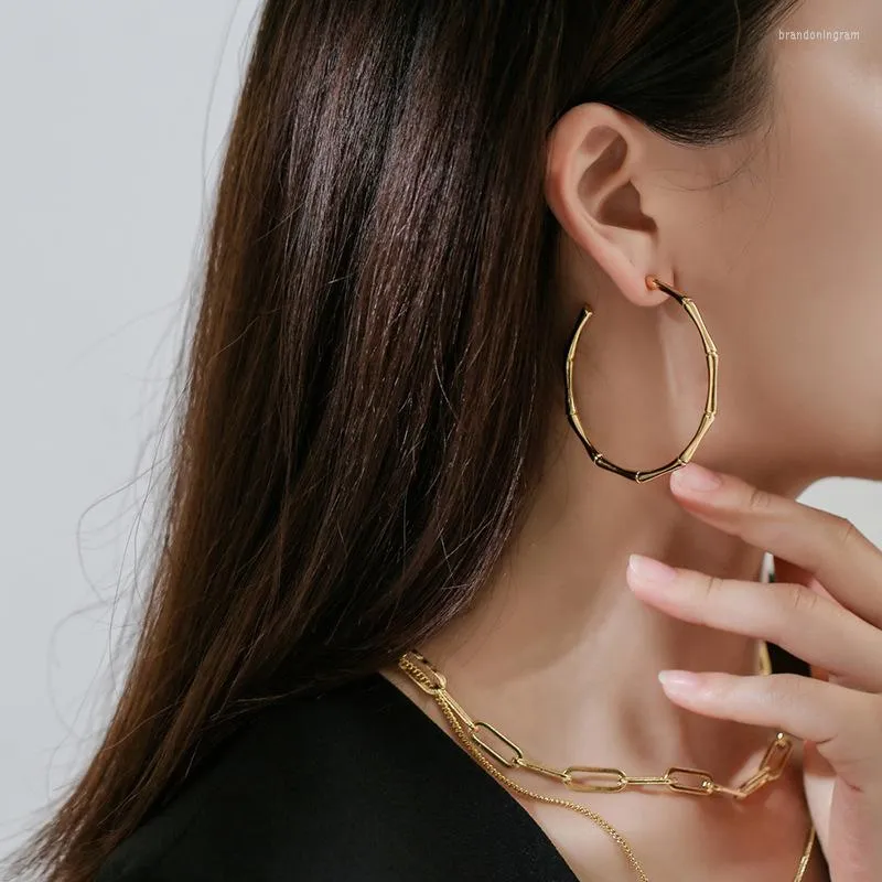 Hoop oorbellen 2022 Stijl Plating Gold Metal Copper Bamboo Persoonlijkheid Big Round Fashion Female Gift voor damesjuwelen