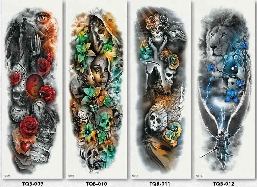 Temporary Full Arm Tattoo Stickers Waterproof For Halloween Party_voghion.com