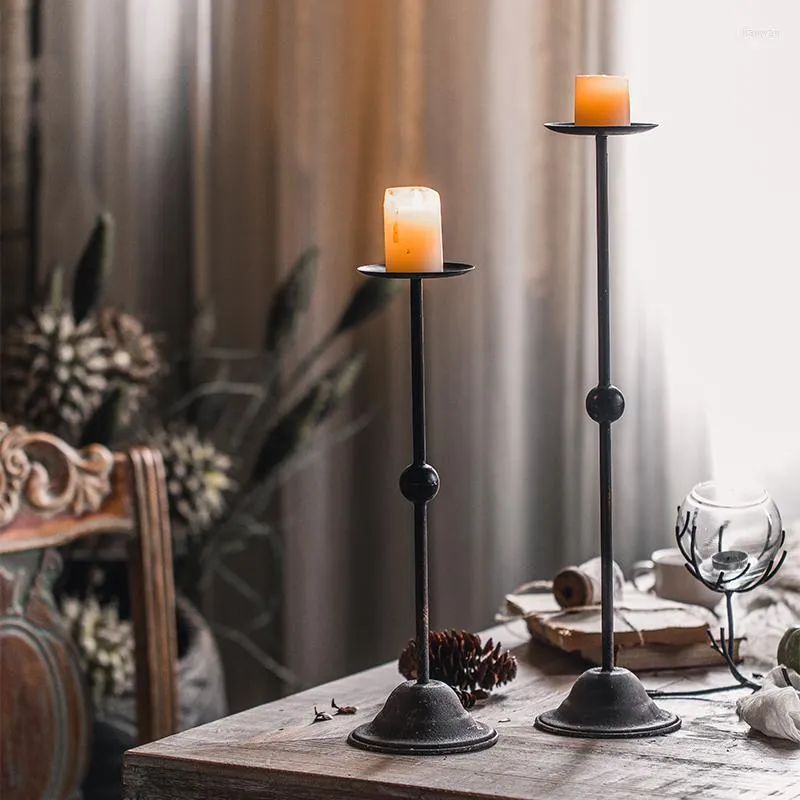 Kerzenhalter, schwarzer Metallständer, nordischer Stil, großer Luxus-Vintage-Tisch, Adornos Para Casa, Wohnaccessoires