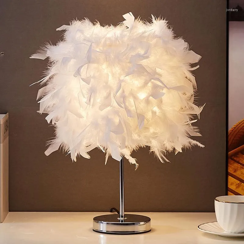 Lampes de table Design Led Lampe Plume USB Dimmable Interrupteur Intérieur Lumières Blanc Rose Pour Chevet Chambre Couloir Décoration De La Maison Luminaire