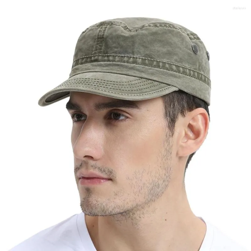 Berets VOBOOM Men Military Hat Summer Spring Autumn Fall Washed Cotton Army Green Cap Adjustable Captain Hats 162