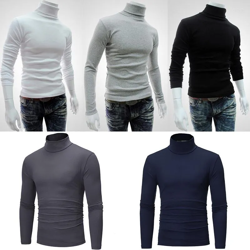 Men's Sweaters Men Autumn Turtleneck T-shirts Double Collar Solid Pullover Slim Fit Long Sleeve Blouse Winter Casual Tops