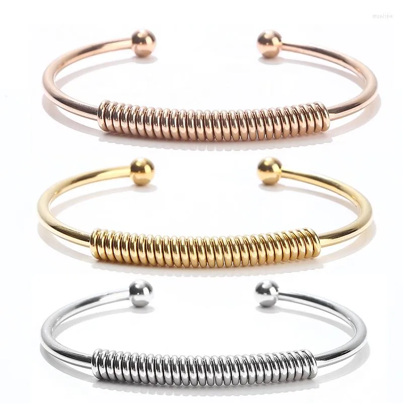 Bangle Metal rostfritt st￥l ￖppet armband smycken unisex h￶g kvalitet sl￤t dubbel kulhuvud ros 18k guldvattent￤t fj￤der