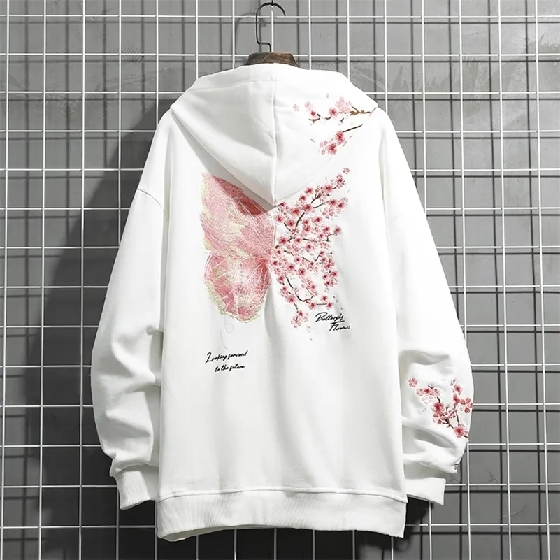 Женские толстовка толстовок бабочки вишневые цветы вышивка Harajuku Streetwear Black Jacket