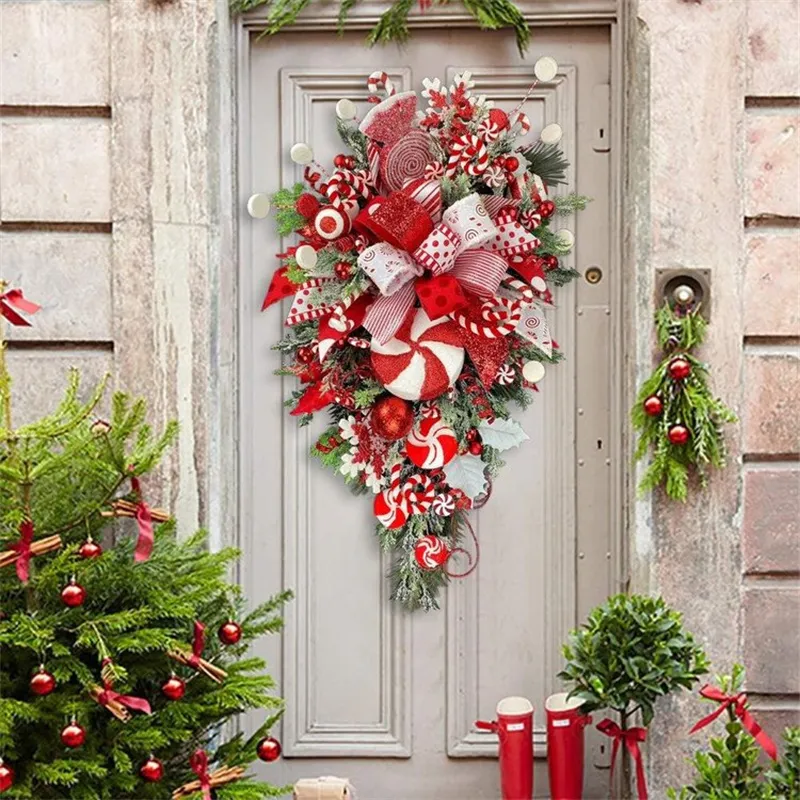 Рождественские украшения, венок, конфета, искусственное окно, дверь, подвесные гирлянды, украшение для дома из ротанга, 2023, 220929