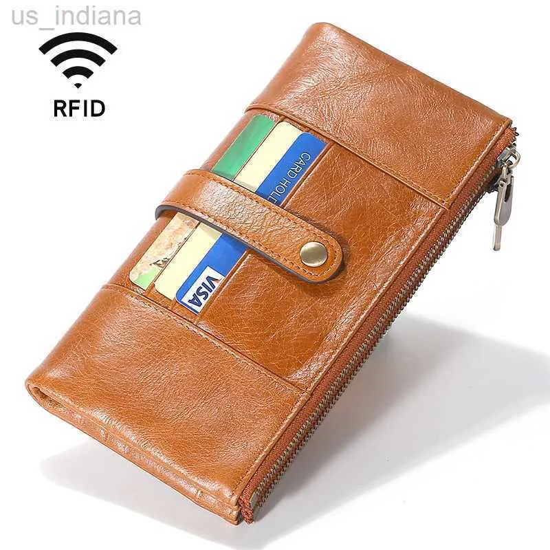 Portfel Modne nowe męskie skórzane portfel Magnetyczny RFID podwójny portfel zip wielofunkcyjny torba na telefon komórkowy L220929