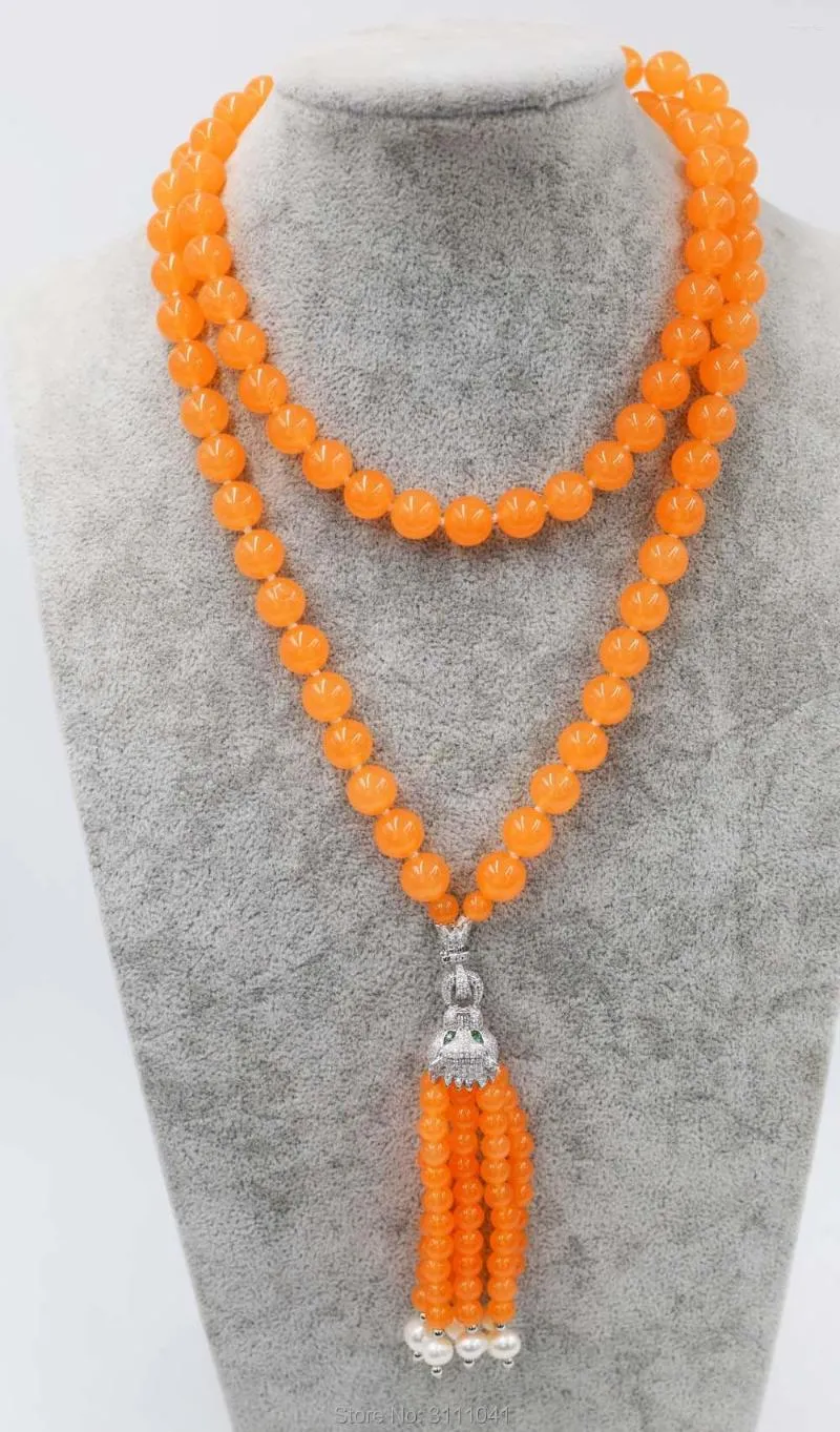 Kedjor Pearl and Blue Orange Light Color Jade Round 8mm Halsband 35 tum grossistpärlor Nature FPPJ Woman 2022