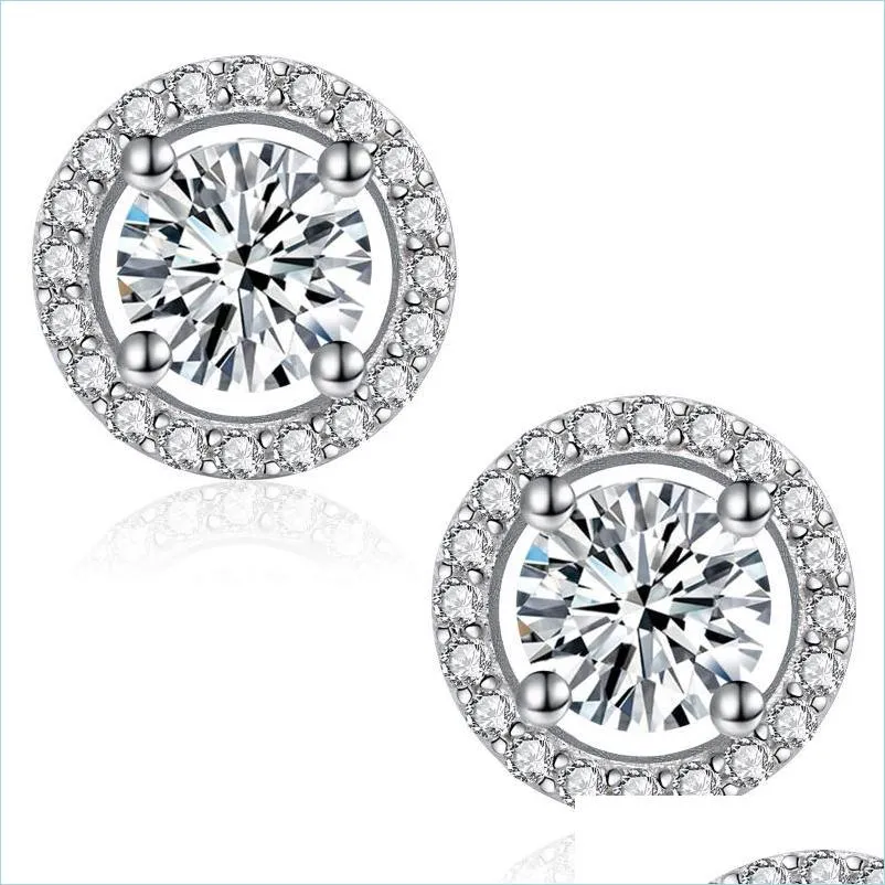 Stud Stud Kolmnurk Véritable Moissanite Boucles D'oreilles Pour Garçons Filles 1Ct Platine Placage Sterling Sier Diamants Ronds Goujons D'oreille Earri Bdesybag Dhcms