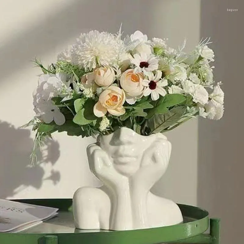 Vase Nordic Style Flower Vase Women Body Half Face Pot Ceramic Art Craftsベッドルームリビングルームデスクトップ装飾