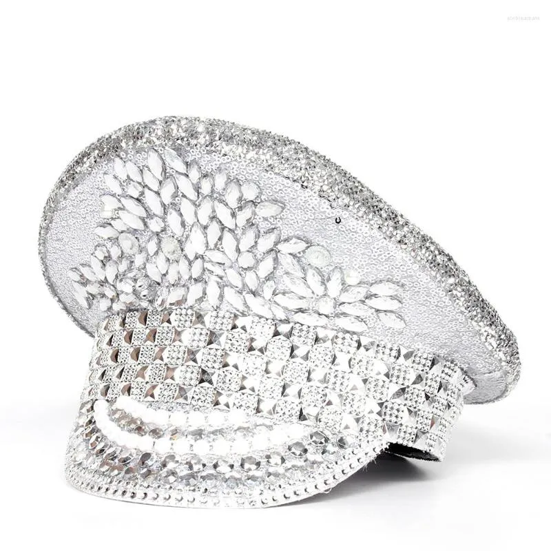 Berets Women Men Rhinestone Octagonal Hat Captain Cap For Lady Sergeant Bridal Hen Do Festival Birthday Part Can Customize