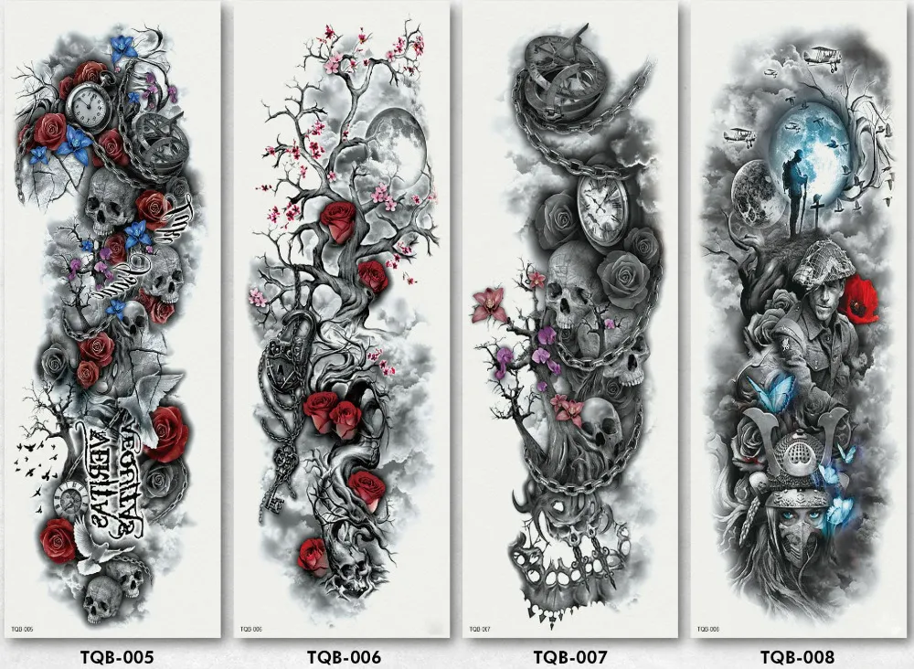 Temporary Full Arm Tattoo Stickers Waterproof For Halloween Party_voghion.com