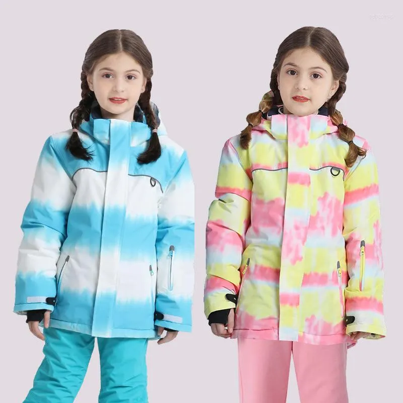 Jackets de esqui crianças ternos de esqui meninas quentes e lã Kids ao ar livre snowboard à prova de água e vento à prova d'água casaco com capuz