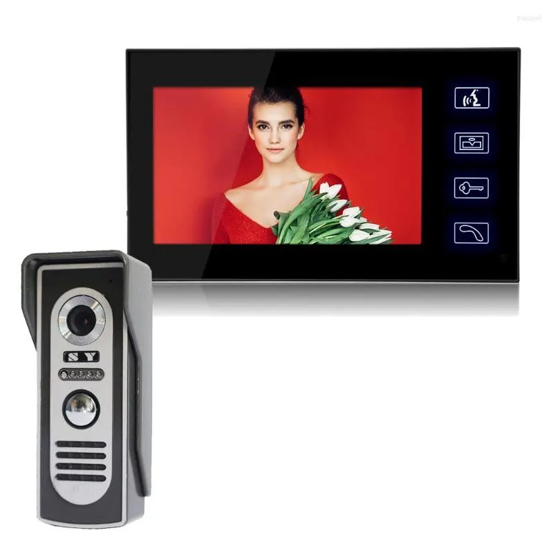 Videodeur telefoons SYSD Intercom 7 '' Monitor Phone System Kit IR Camera Touch -knop met ontgrendel metalen buitenunit