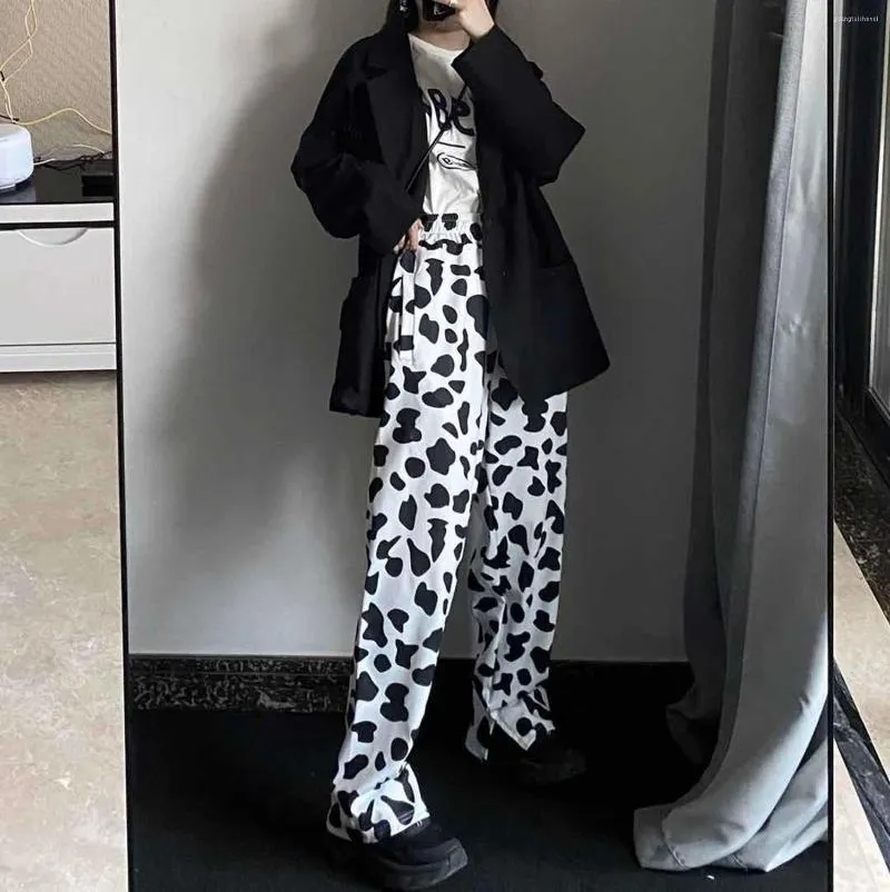 Women's Pants Casual Elastic High Waist Milk Cow Print Women Summer Straight Loose Fashion Trousers Heat Pantalon Femme