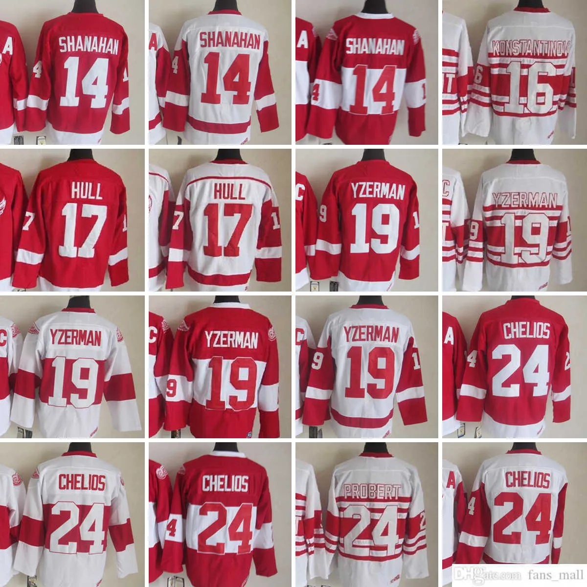 Film CCM Vintage IJshockey 19 Steve Yzerman Jerseys Stitched 24 Chris Chelios 17 Brett Hull 14 Brendan Shanahan 16 Vladimir Konstantinov Jersey Red White Men