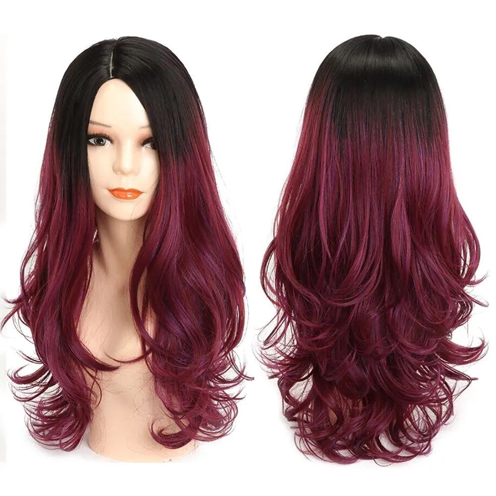 Винные красные парики длинные вьющиеся волосы женщины модные парик фабрики оптом