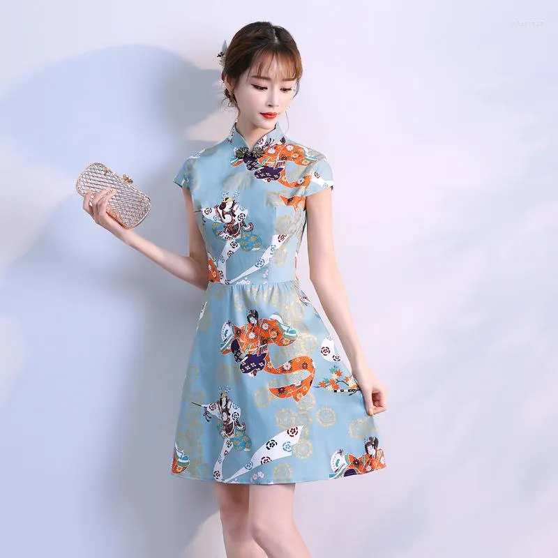 Casual Dresses Chinese Traditional Print Flower Cheongsam Women Classic Handmade Button Qipao Asian Elegant Dress Satin Slim Vestidos