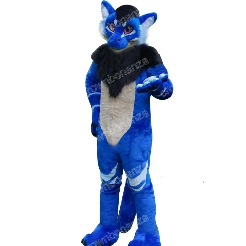 Halloween Blue Husky Fox Dog Mascot Compans Cartoon Suit Suit Xmas Outdoor Partn