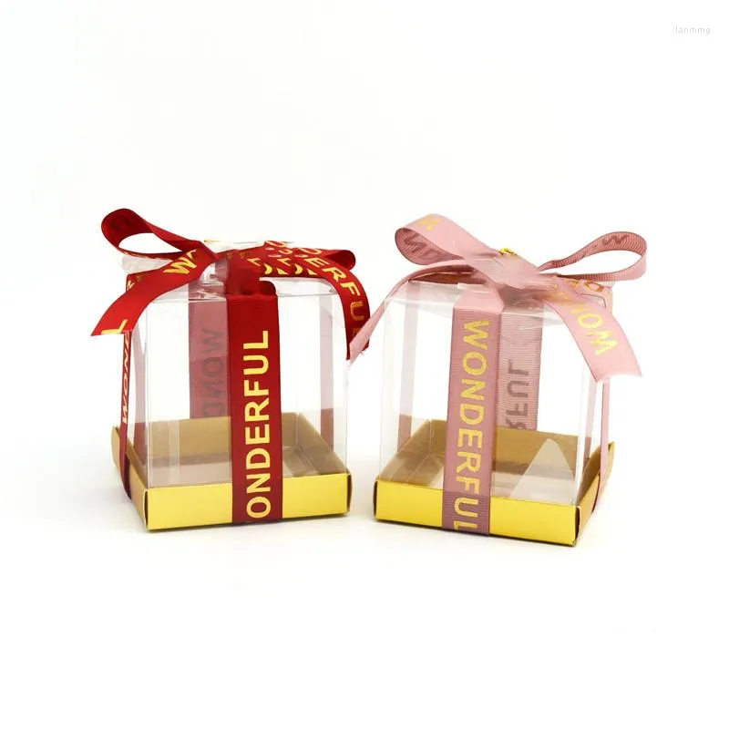 Confezione regalo 20/30/50 pezzi scatola in PVC trasparente con lettera dorata filo nastro trasparente caramelle cioccolatini scatole souvenir di nozze per gli ospiti