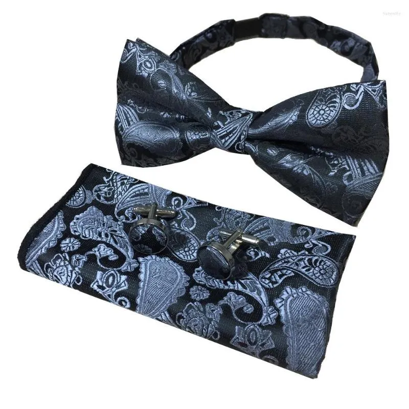 Bow Ties Hisuma Men Jacquard Arrow Paisley manschettknappar slips 4st brudgum br￶llopsfest slips ficka fyrkantig handduk hanky bowtie set