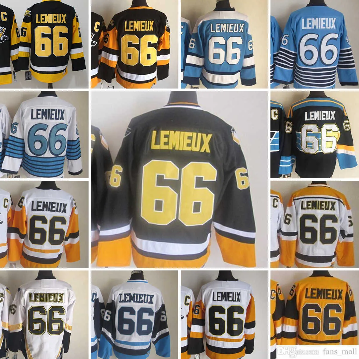 Film CCM Vintage Hockey sur glace 66 Maillots Mario Lemieux Hommes All Star Broderie Jersey Blanc Noir Bleu Jaune