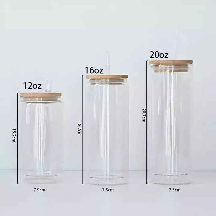 US Warehouse Water Bottles Double Wall Sublimation 16oz Glass Tumbler Cups Can  Glasses With Bamboo Lid Reusable Straw Mug Beer Transparent Soda Can  Drinking GF1025 From 0,01 €