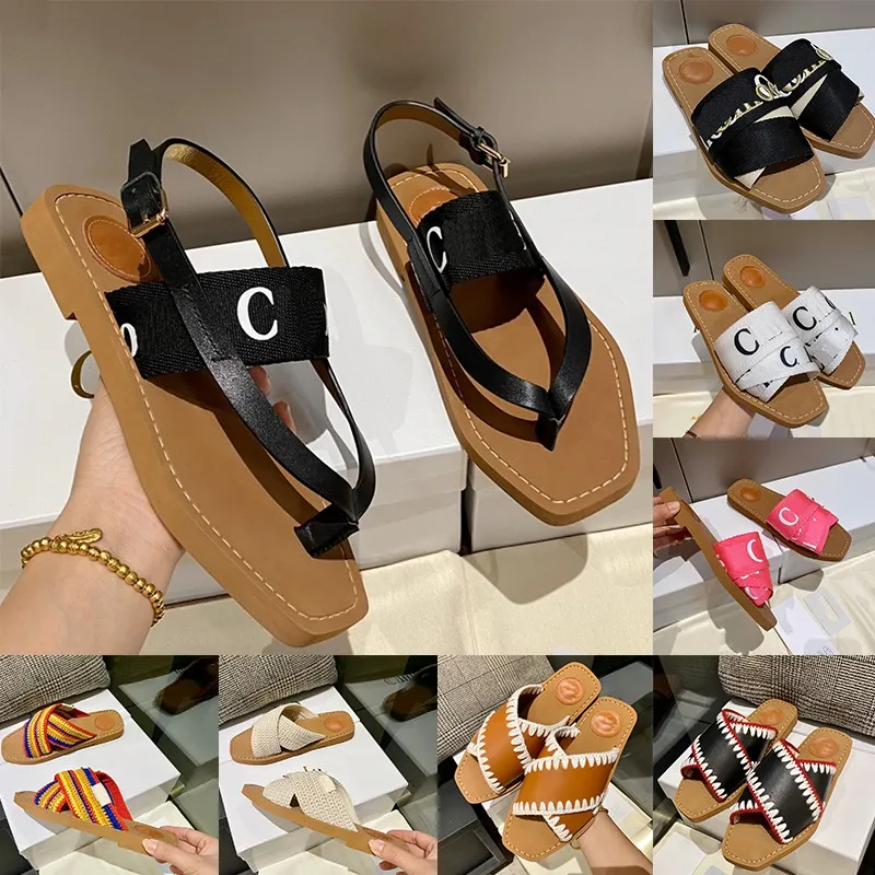 Woody Sandals For Women Female Fashion Designer Fabric Slide Flat Heels Black White Letter Mules Girls Trend Open toe Casual Dress Loafers Outdoor Shoes