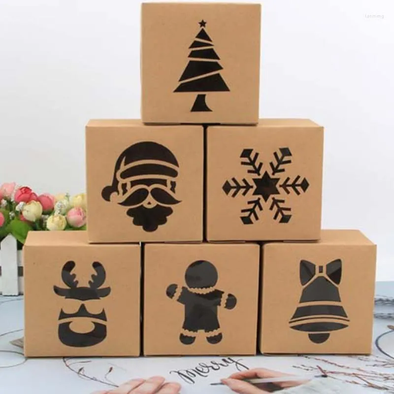 Emballage cadeau 10 pièces noël Kraft papier boîtes à biscuits boîte à bonbons sacs emballage alimentaire fête enfants année Navidad 2022