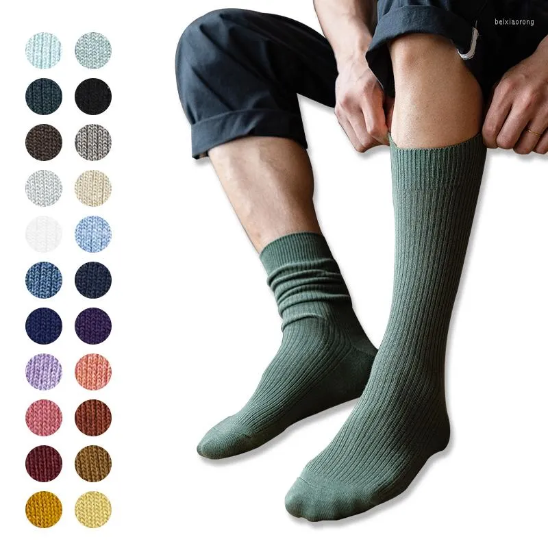 Men's Socks Fashion Solid Thin Business Cotton Men's Stretch Casual Daily Wild Med Tube Sock Basic Knitting Rib Long Man Sports