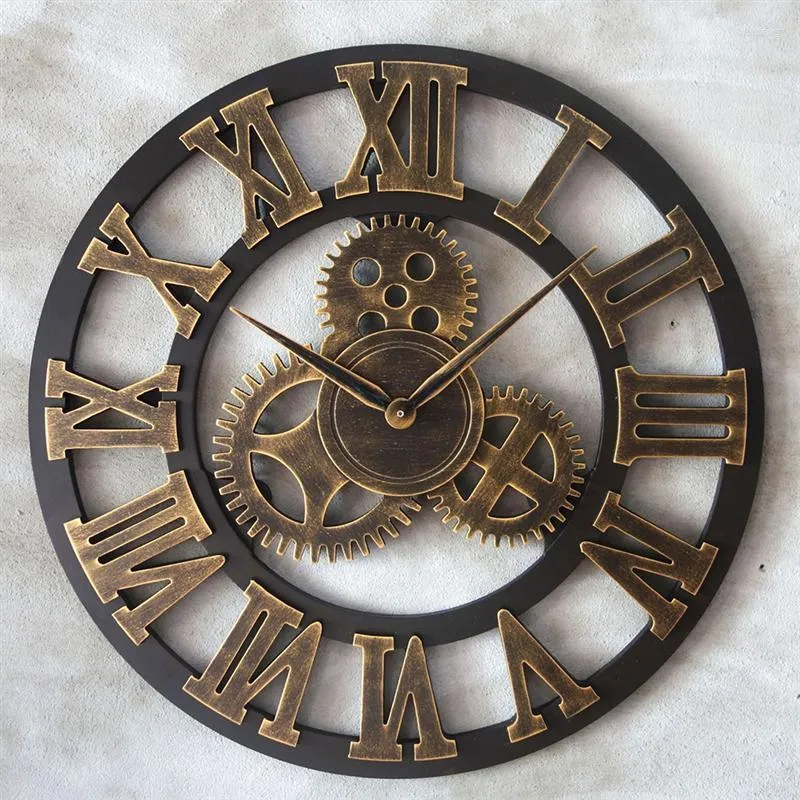 Väggklockor 34 cm Industrial Gear Design Clock Dekorativ hängande stil utan batteri
