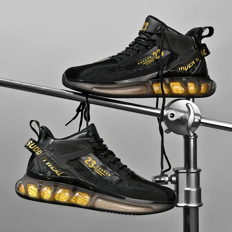 Yeni Erkek Koşu Ayakkabıları Yüksek Top Nefes Alabilir Tasarımcı Yumuşak Düzenli Spor Saborları Şok emici eğlence Ayakkabı
