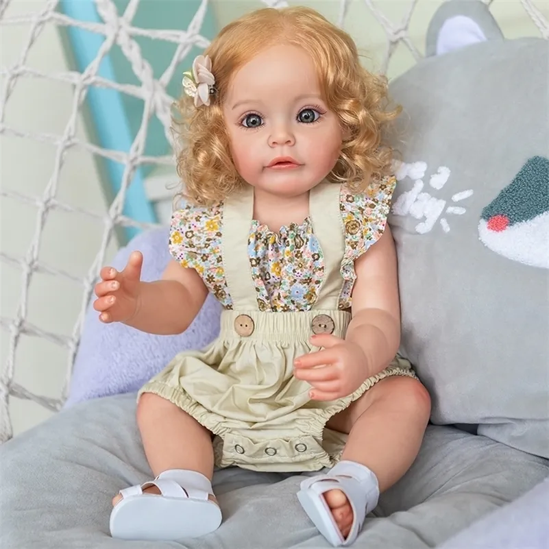 Dolls 55CM Reborn Toddler Girl Princess Sue-Sue Full body Silicone Baby Hand-detailed Paiting Rooted Hair Bath Toy for Girls 220930