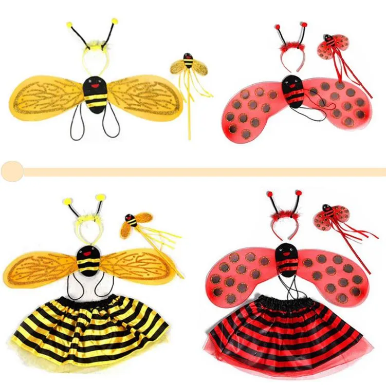 Parti Malzemeleri Çocuk Peri Lady Bug Arı Kostüm Set Süslü Elbise Cosplay Wings Tutu Etek Asık Kafa Bandı Kız Erkek Etkinlik Noel Sahne Performansı SN4921