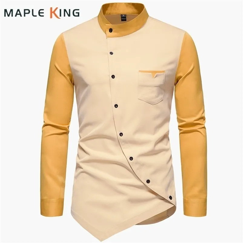 Men's Casual Shirts Vintage For Men Patchwork Irregular Oblique Button Long Sleeve Mens Dress Clothes Wedding Business Shirt Chemise Homme 220930