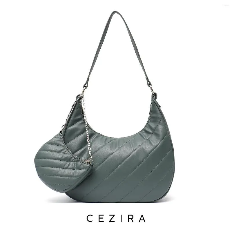 Evening Bags CEZIRA Luxury Quilted PU Vegan Leather Hobo Women Fashion Daily Big Shoulder With Chain Zip Purse Underarm Handbags Casual