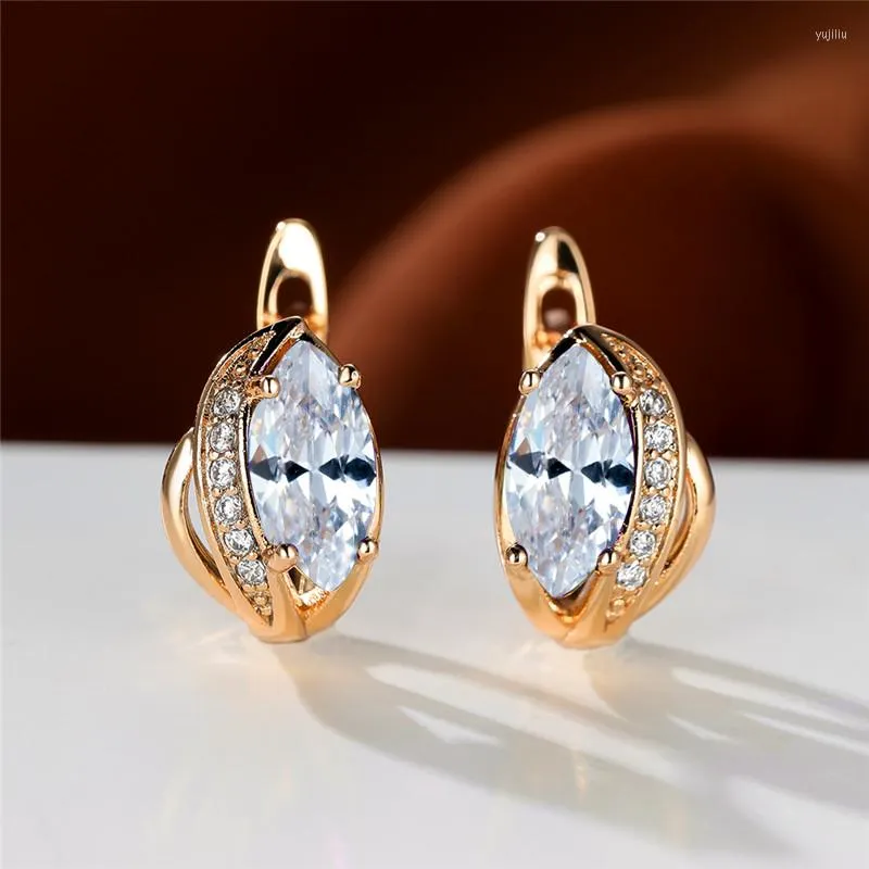 Backs Earrings Luxury Female Zircon Stone Small Charm Rose Gold Color Clip For Women Dainty Crystal Leaf Wedding