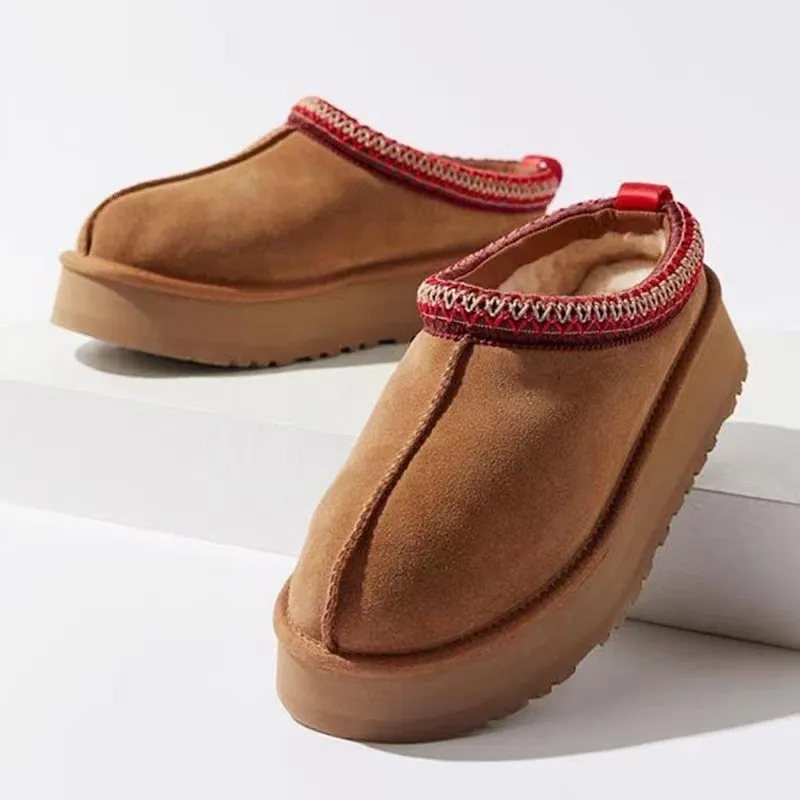 امرأة أستراليا الثلج الحذاء Tazz Tasman Slippers مصممة امرأة حقيقية الجلود منصة الفراء أحذية السميك السميك الجوارب الشتوية الكستناء