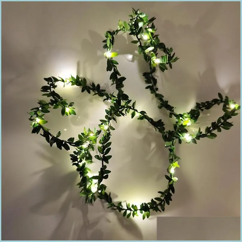 Party Decoration 2M 20Led Leaf Garland Lights String Green Rattan Fairy Wedding Festival Forest Home Hanging Drop Delivery 2021 Garde Dhas5
