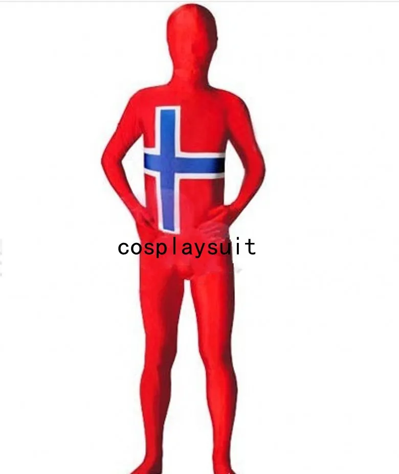 Fantezi Norveç bayrağı katsuit kostümleri tam bodysuit elbise zentai ikinci cilt takım elbise kostüm spandeks tulum