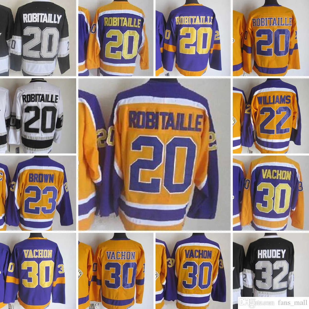 영화 CCM 빈티지 아이스 하키 20 Luc Robitaille 유니폼 스티치 30 Rogatien Vachon Jonathan Quick Dustin Brown Williams Jersey 셔츠 노란색 화이트 블랙