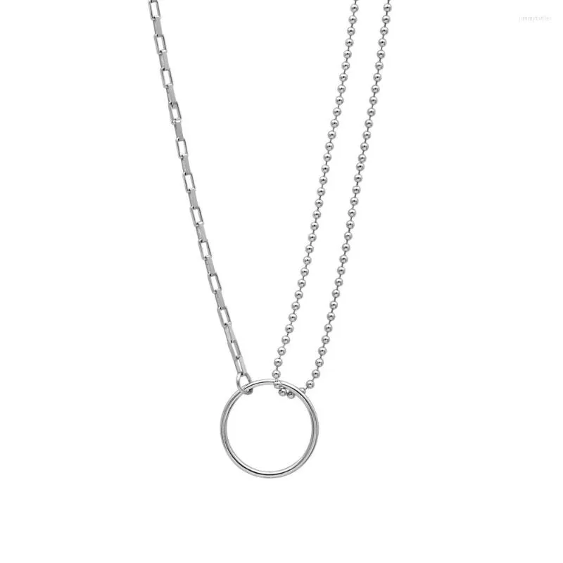 Kedjor S925 Sterling Silver Double Layer Design Circle Clavicle Chain Temperament Kvinnsmycken