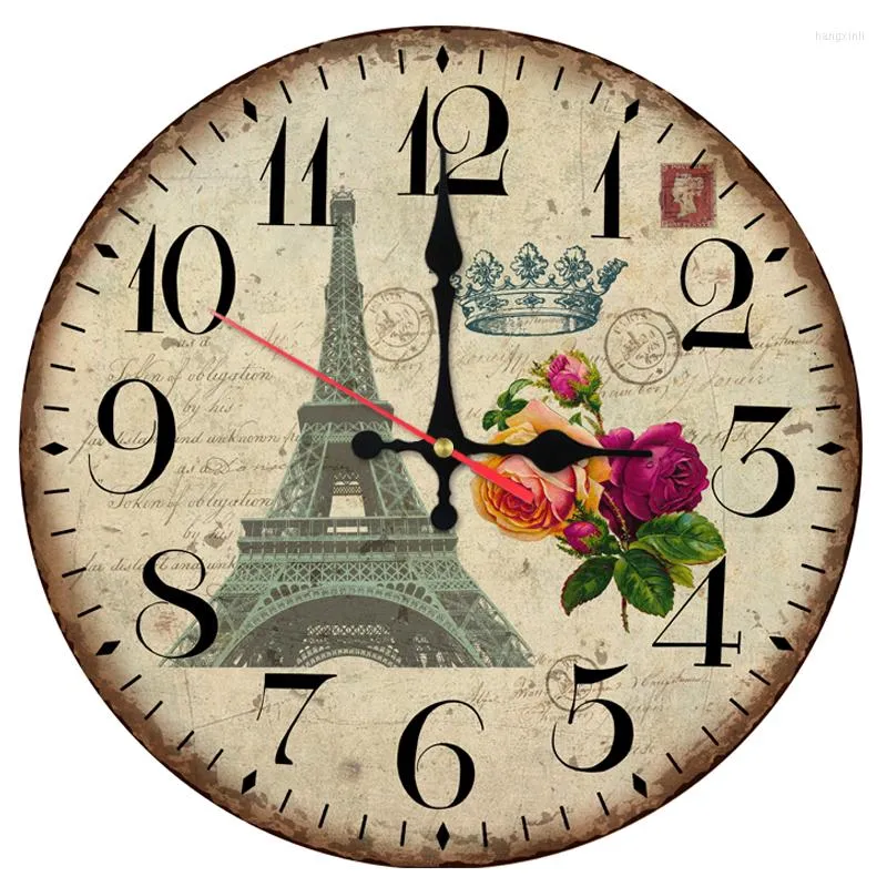 Horloges murales mode Europe horloge en bois décoration de la maison salon Art fleur autocollants Quartz aiguille montre simple visage