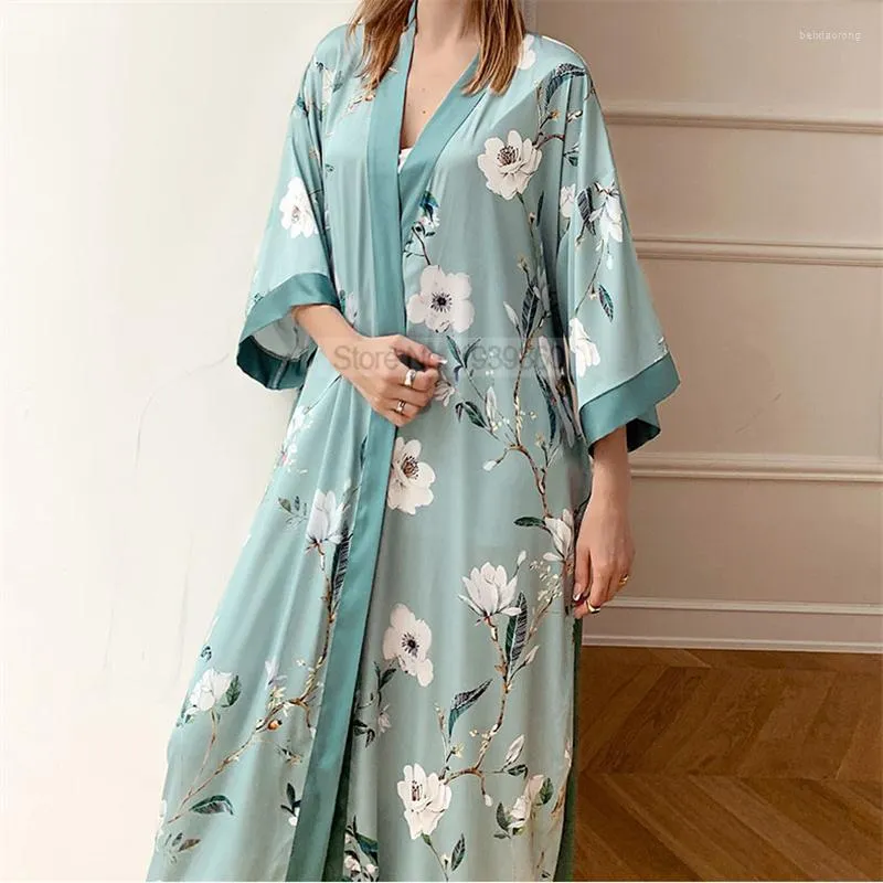 Dames slaapkleding satijn gewaad vrouwen zomer nachthemd lingerie print bloemen nachtdress v-neck kimono badjas jurk nachtkleding loungewear