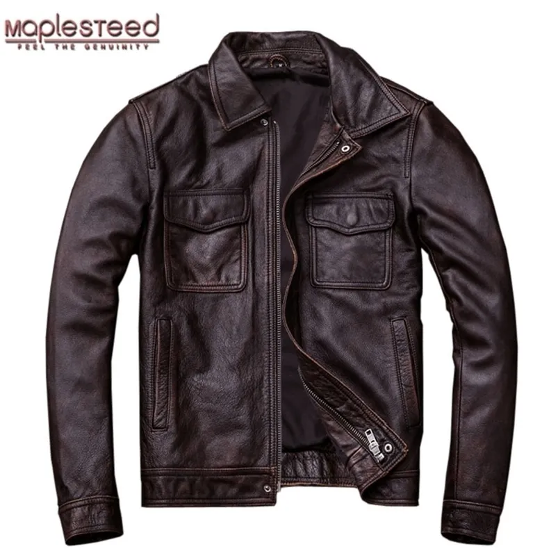 Herrläder faux vintage äkta jacka män 100% kohud rödbruna svarta naturliga jackor man kappa höstkläder M174 220930