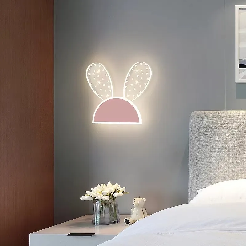 Lampada da parete per camera da letto per bambini, illuminazione notturna decorativa, applique da parete rosa, per interni, simpatici cartoni animati, luci a LED